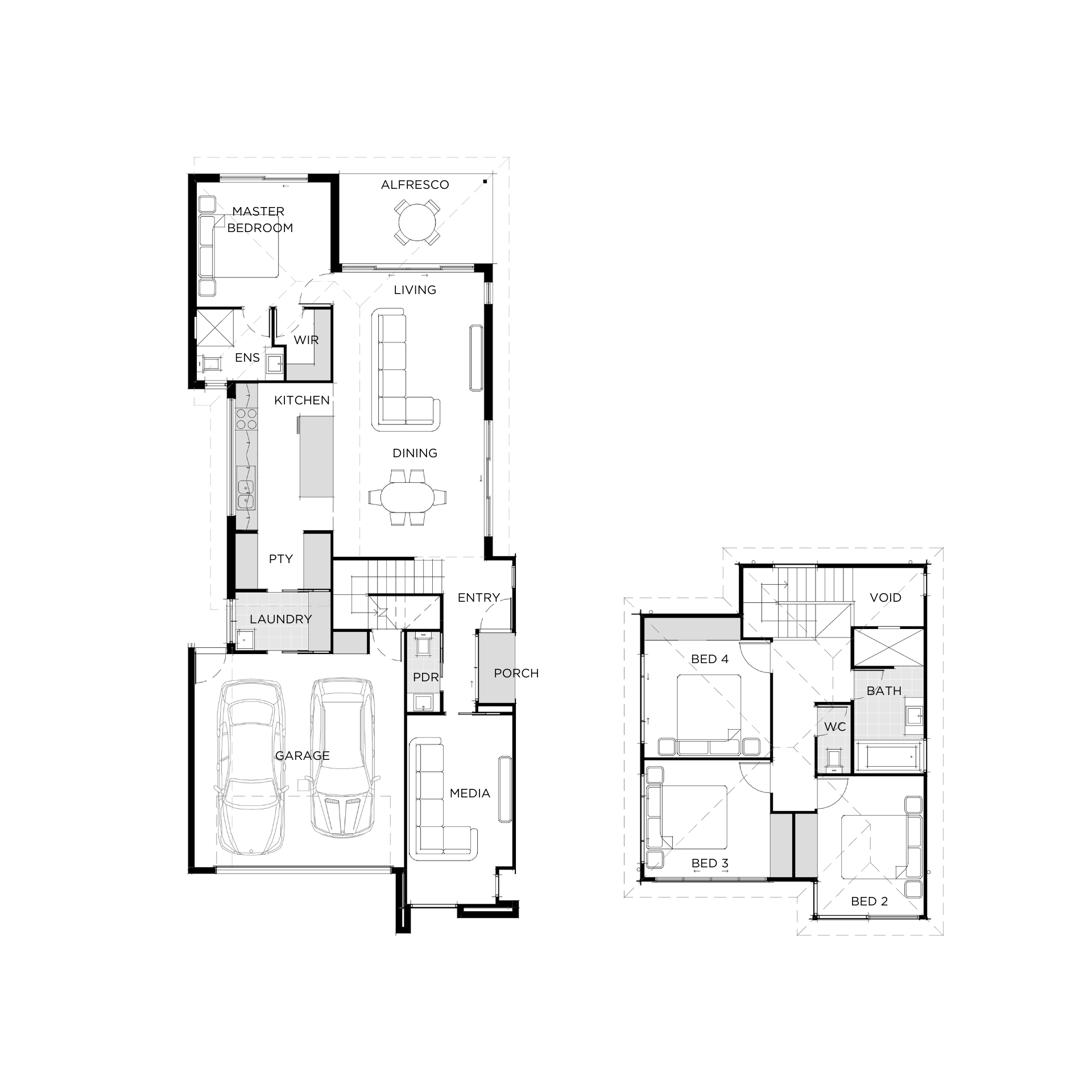 Ashbury double-storey floor plan: 4 bed, 2.5 bath, 2 car garage